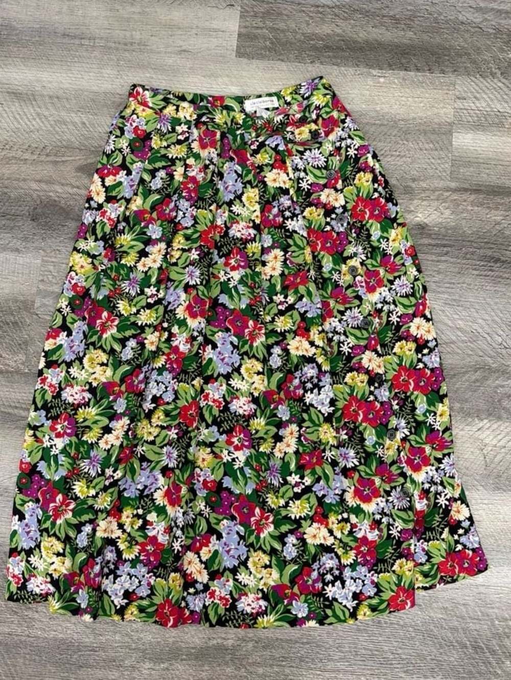 Liz Claiborne Petite 10 Floral Button Front Rayon Midi Skirt